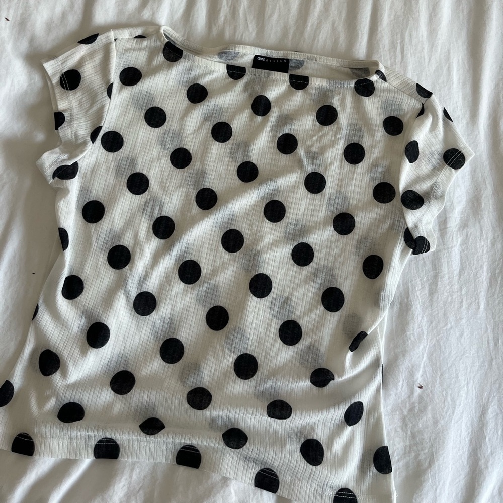 ASOS White Short Sleeve Tee with Black Polka Dots